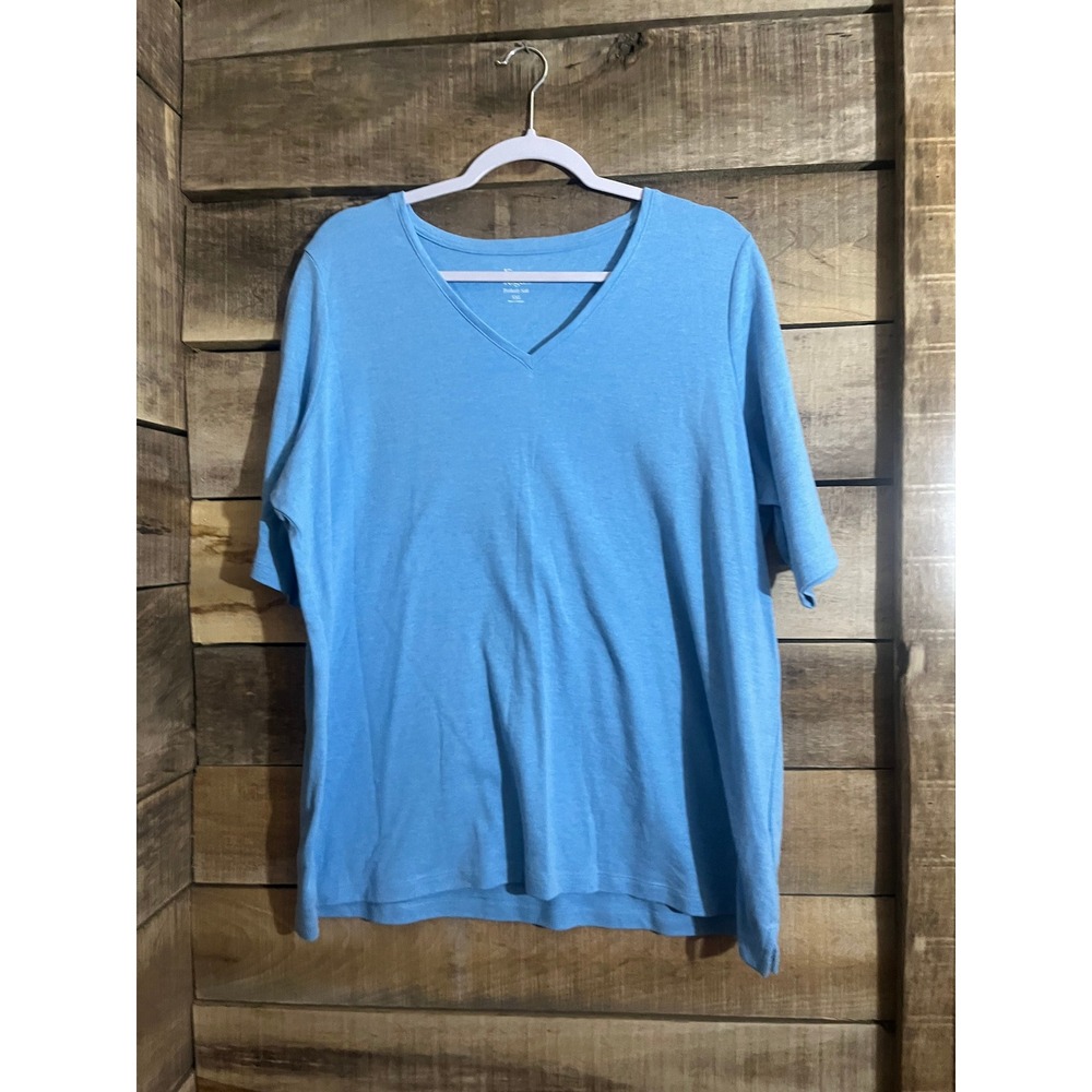 Kim Rogers Perfectly Soft V-Neck T-Shirt Womens XXL Light Blue Short Sleeve Tee
